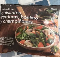 Salteado de guisantes, verduras, boniato y champiñones