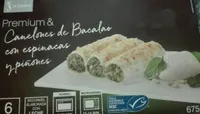 Canelones de bacalao con espinacas y piñones