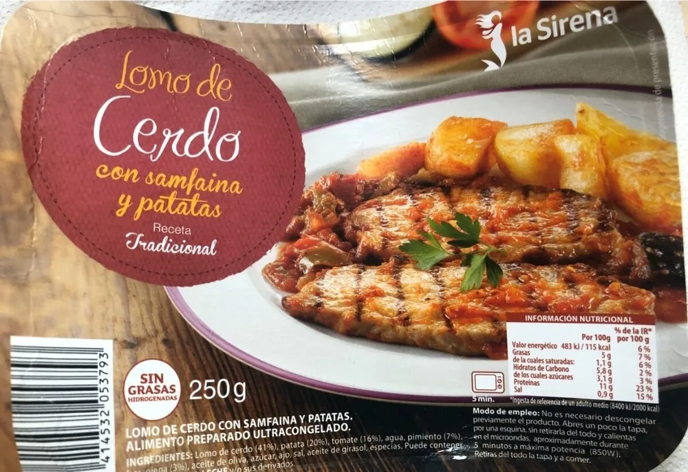 Lomo de cerdo con samfaina y patatas