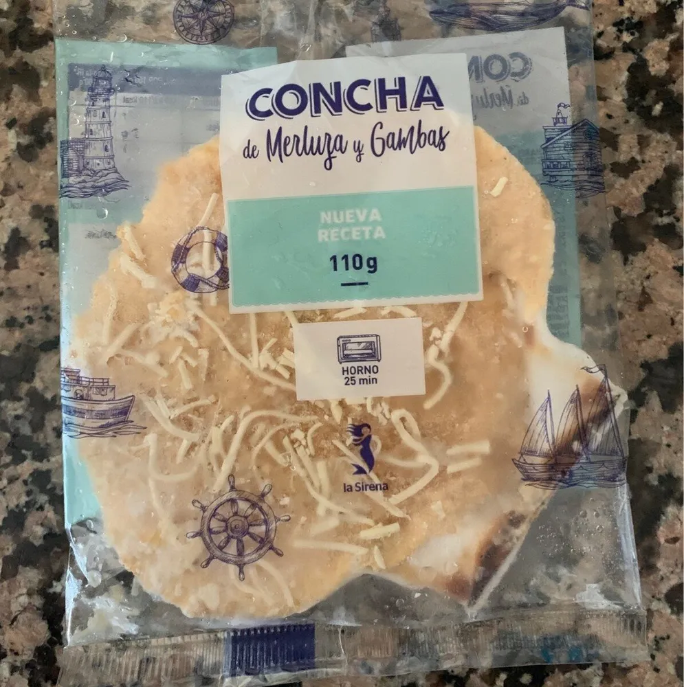 Concha de merluza y gambas