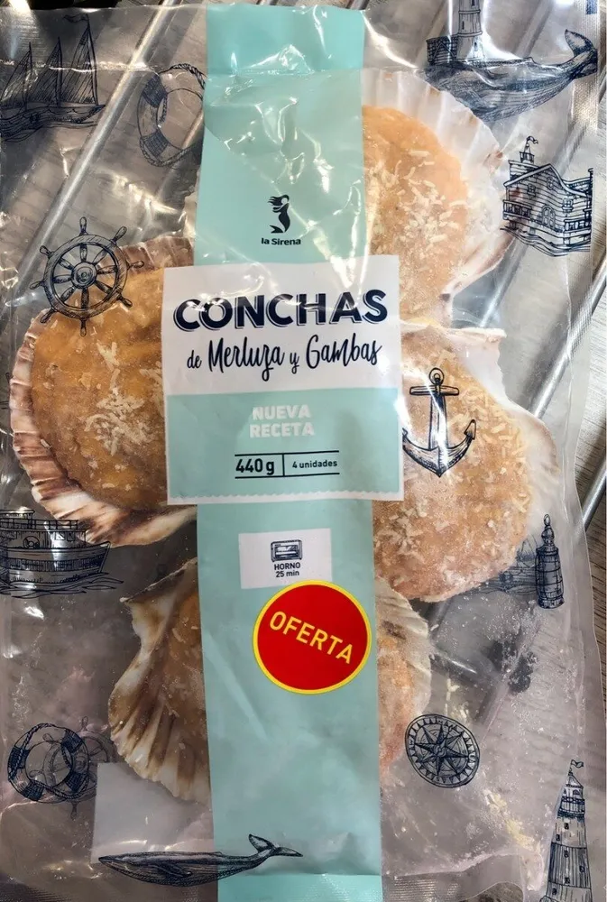 Conchas de merluza y gambas