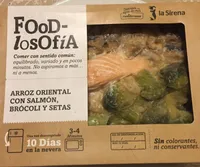 Arroz oriental con salmón, brócoli y setas