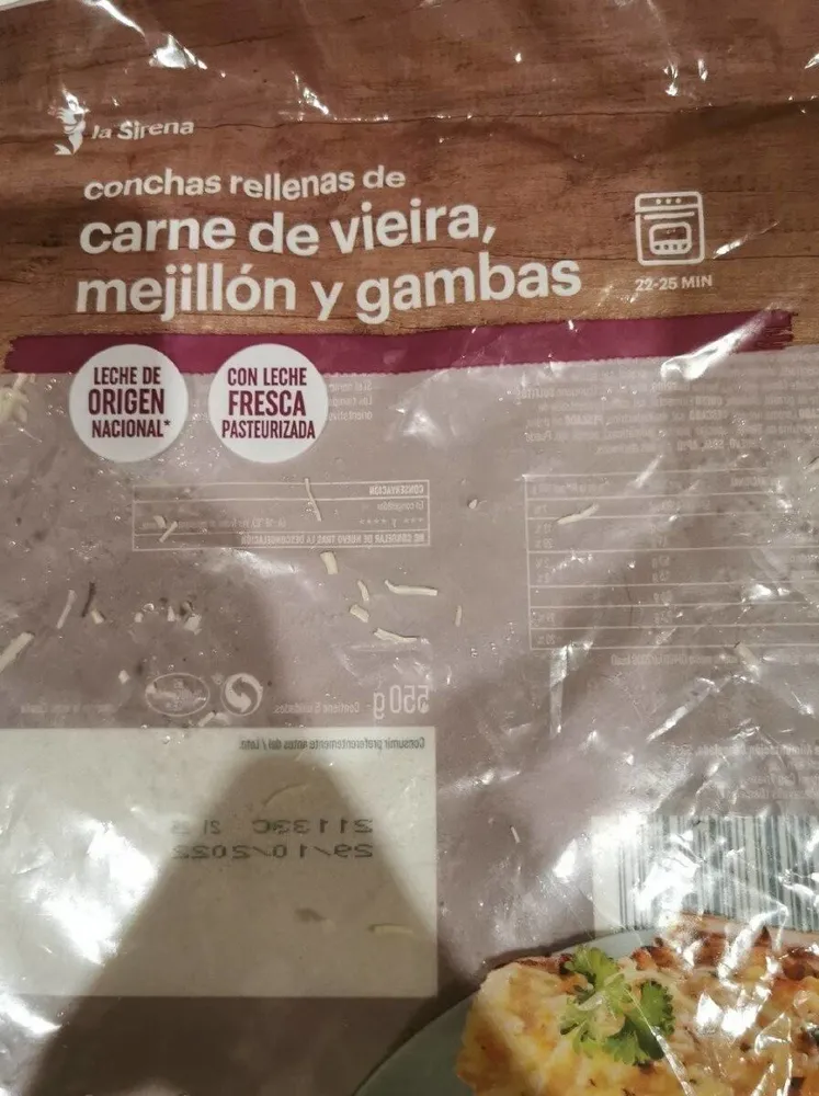 Carne de vieira, mejillón y gambas