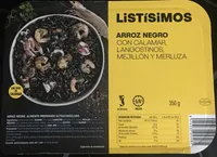 Arroz negro con calamar, langoustinos