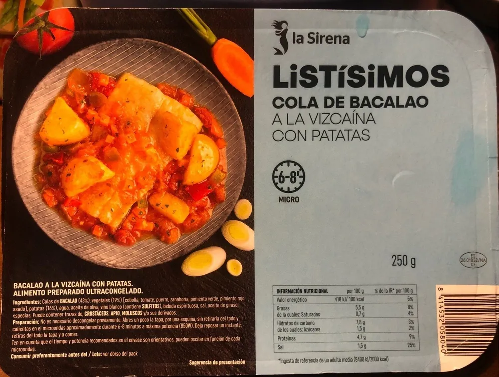 Cola de bacalao a la vizcaína con patatas