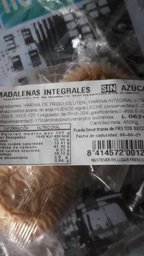 Magdalenas integrales sin azucar