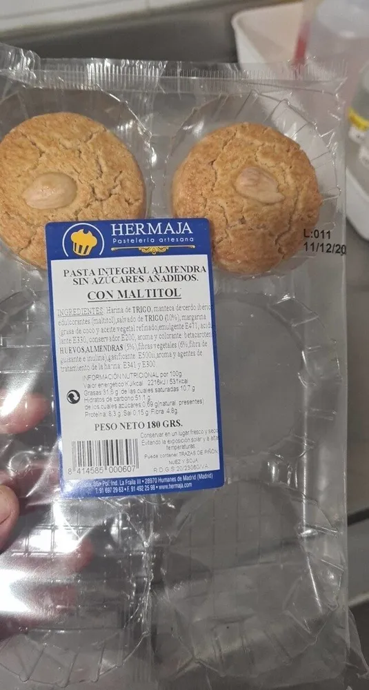 Pasta integral almendra sin azúcar añadidos