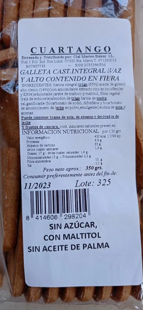 Galleta castellana integral con fibra