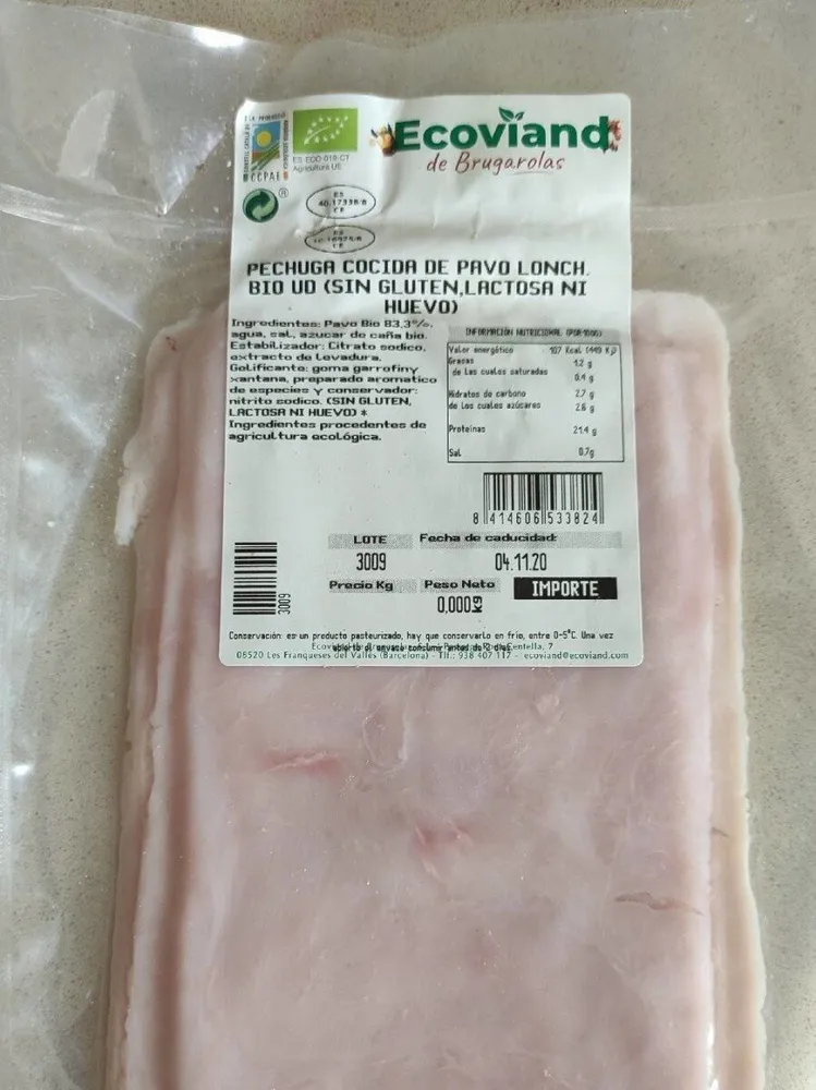 Pechuga cocida de pavo bio