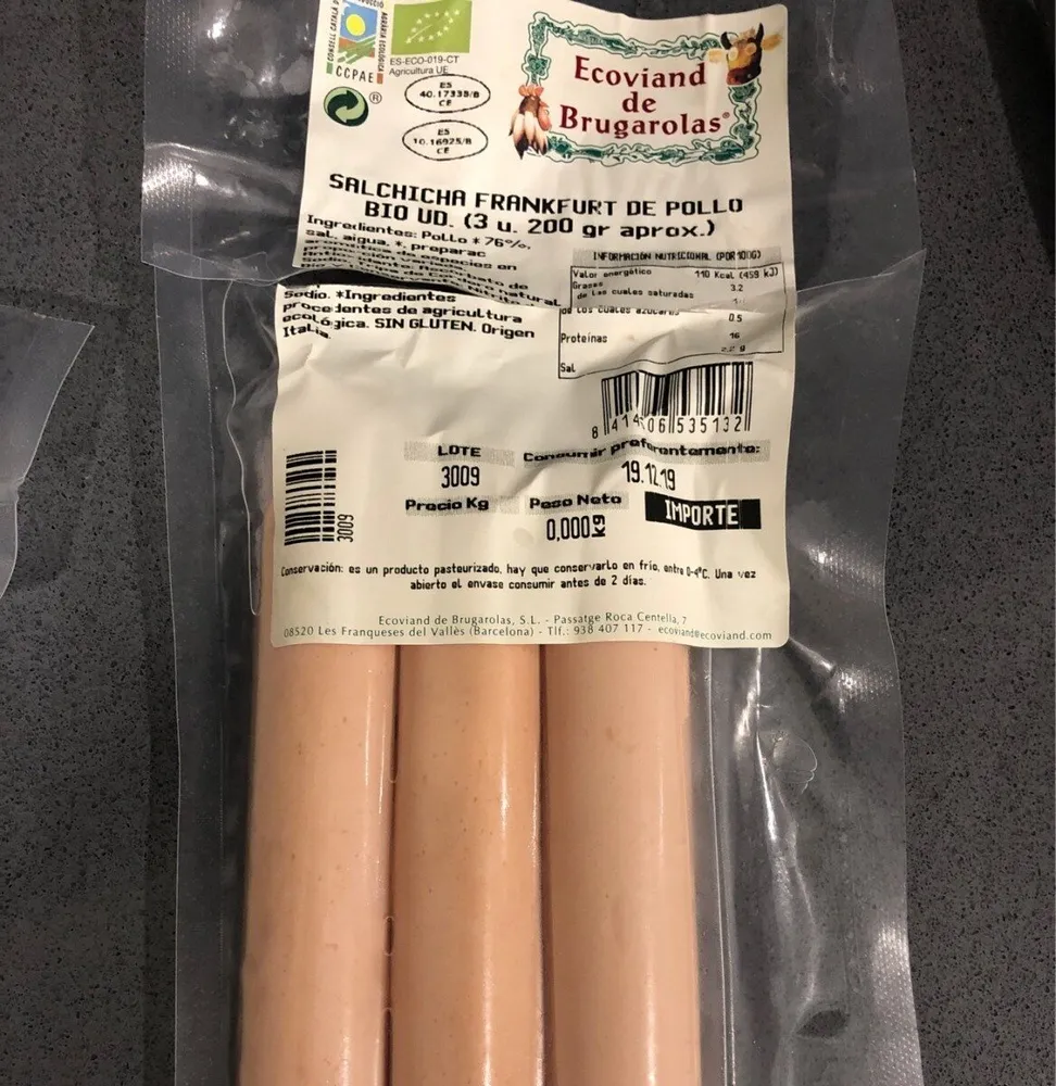 Salchicha Frankfurt de pollo Bio
