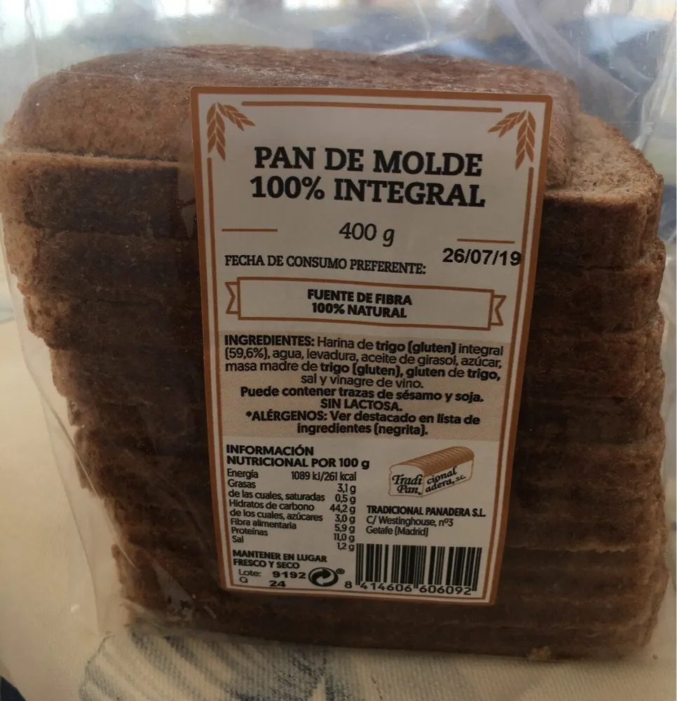 Pan de molde 100% integral
