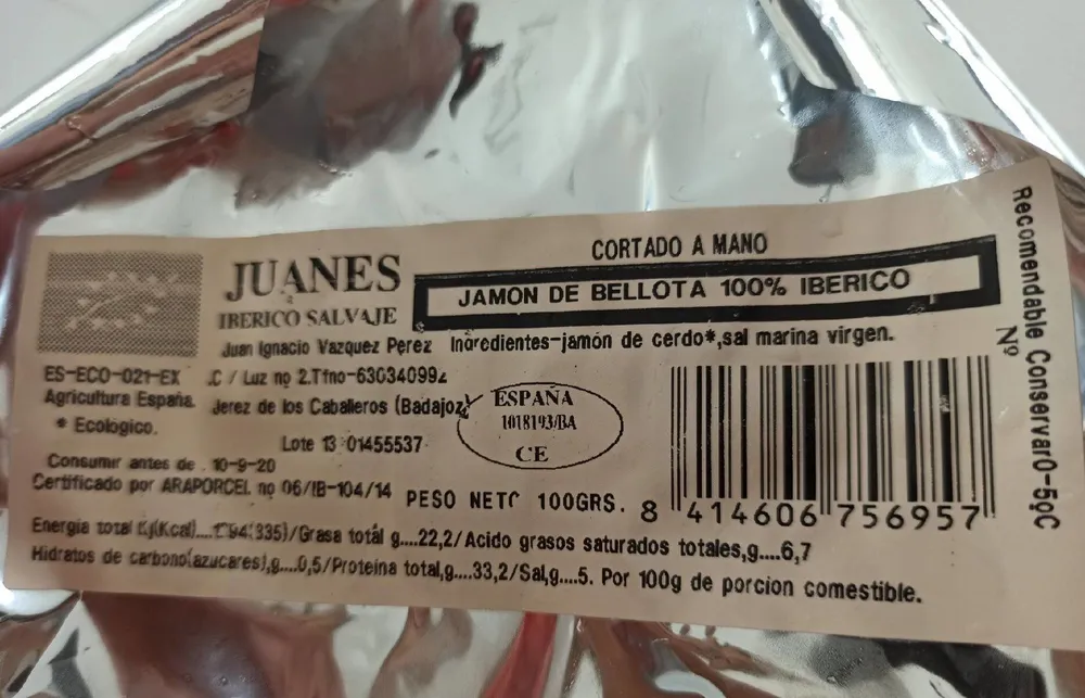 Jamón de bellota 100℅ Iberico