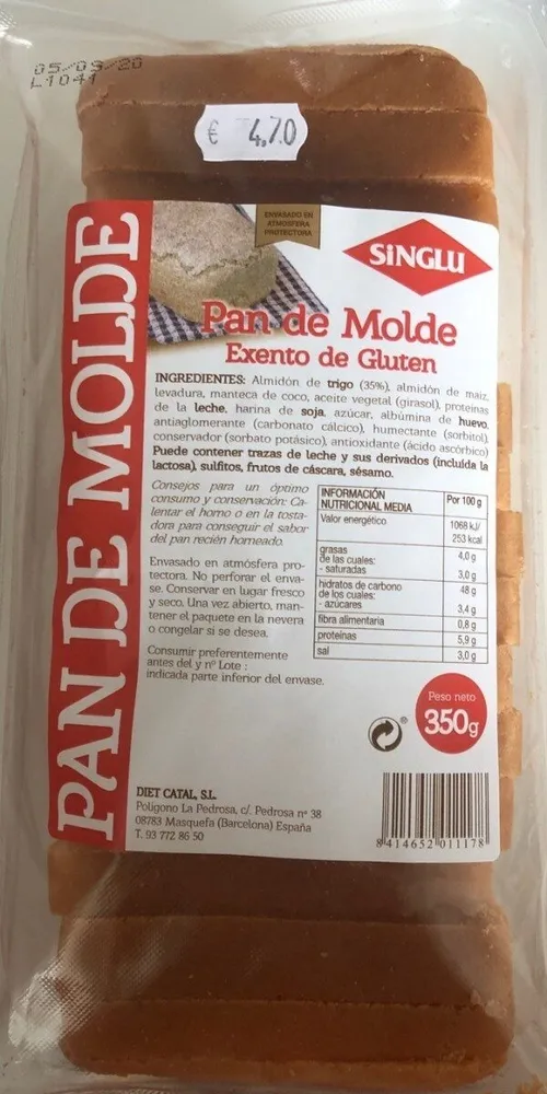 Pan de molde sin gluten