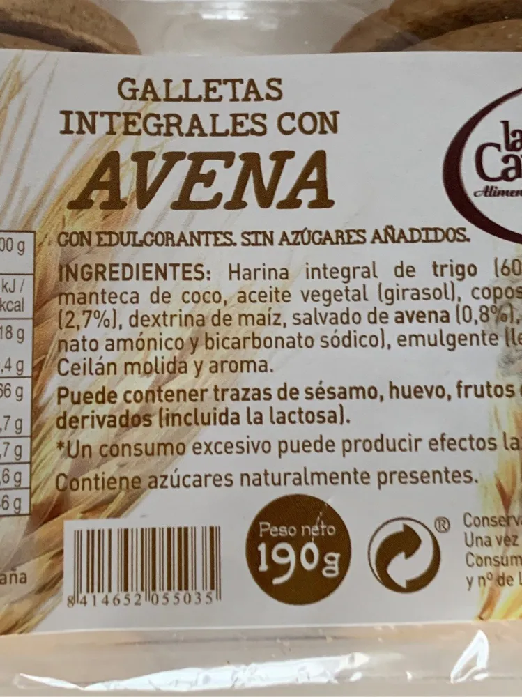 Galletas integrales avena