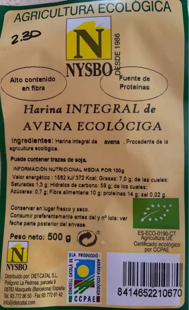 Harina integral de avena