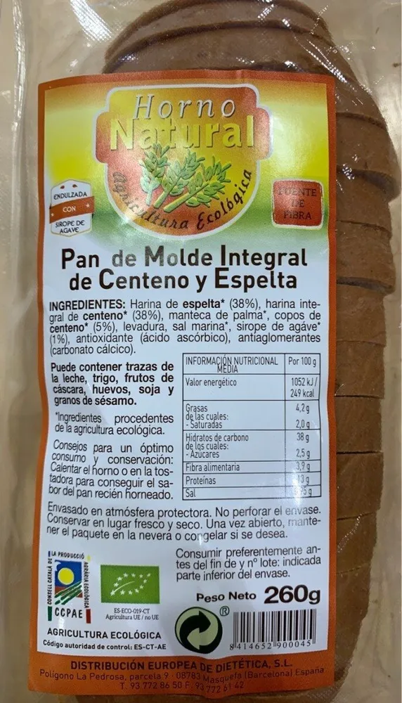 Pan molde integral de centeno y Espelta