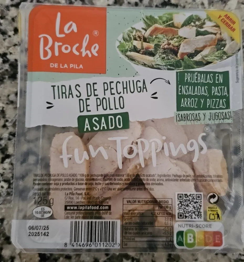 Tiras de pechuga de pollo asado