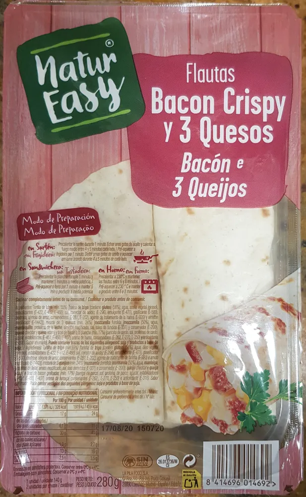Flautas de bacon crispy y 3 quesos