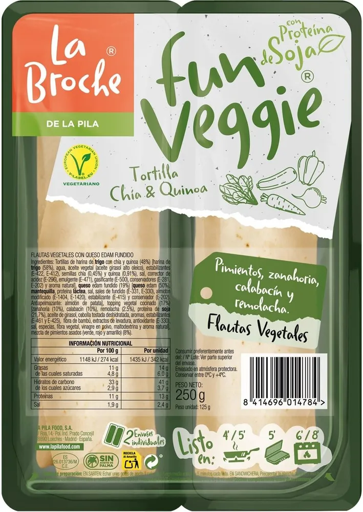 Fun Vegie. Flautas vegetales con queso EDAM fundido