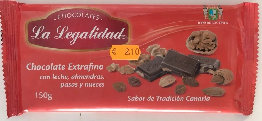 chocolate extrafino con leche almendras pasas y nueces