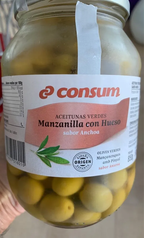 Aceitunas manzanilla con hueso sabor anchoa