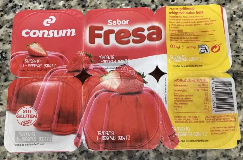 Postre gelificado sabor fresa