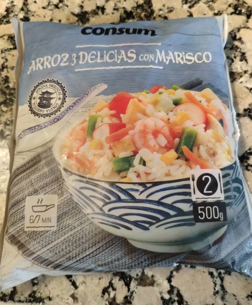 Arroz 3 delicias con marisco