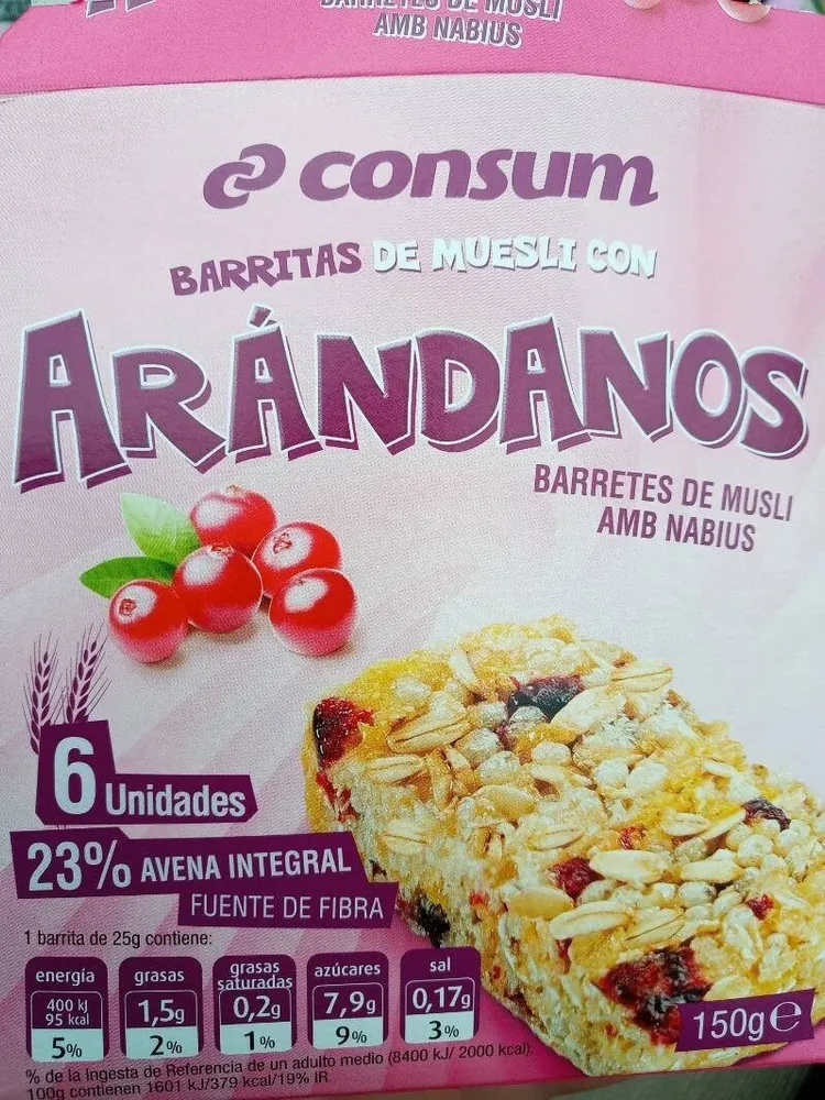 Barritas de muesli con arándanos