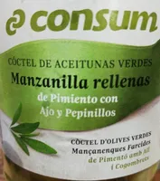 Aceitunas manzanilla rellenas de pimiento con ajo y pepinillos