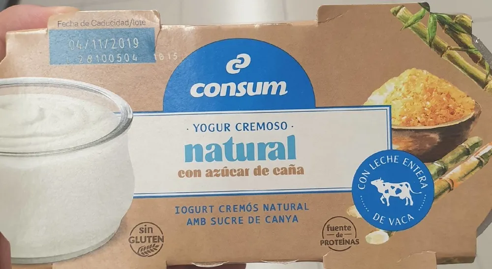yogur cremoso natural con azúcar de caña