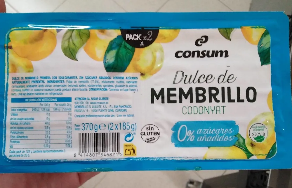 Dulce de membrillo 0% azúcares añadidos