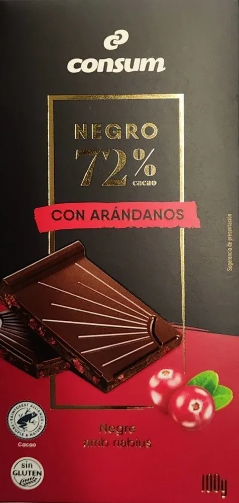 Negro 72% cacao con arándanos