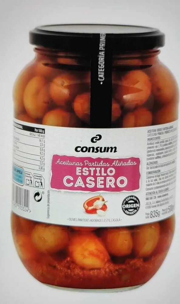 Aceitunas partidas aliñadas estilo casero