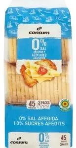Pan tostado 0% sal añadida y azúcares añadidos