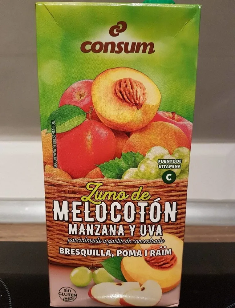 Zumo de melocotón, manzana y uva