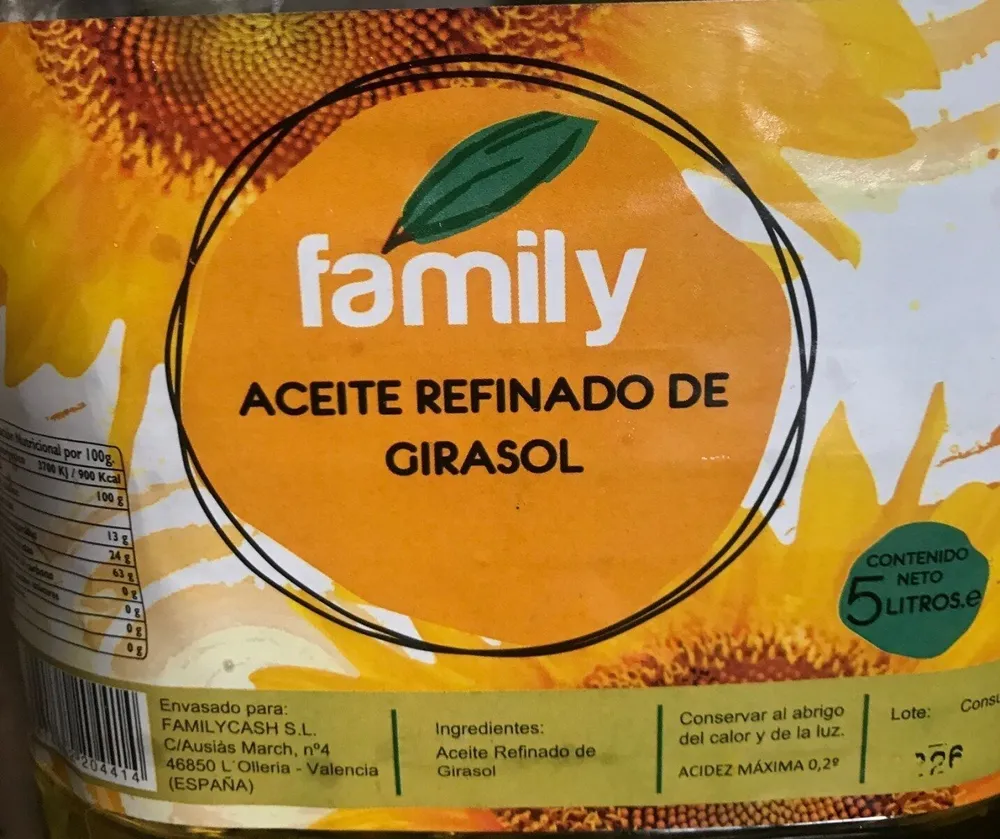 Aceite refinado de girasol