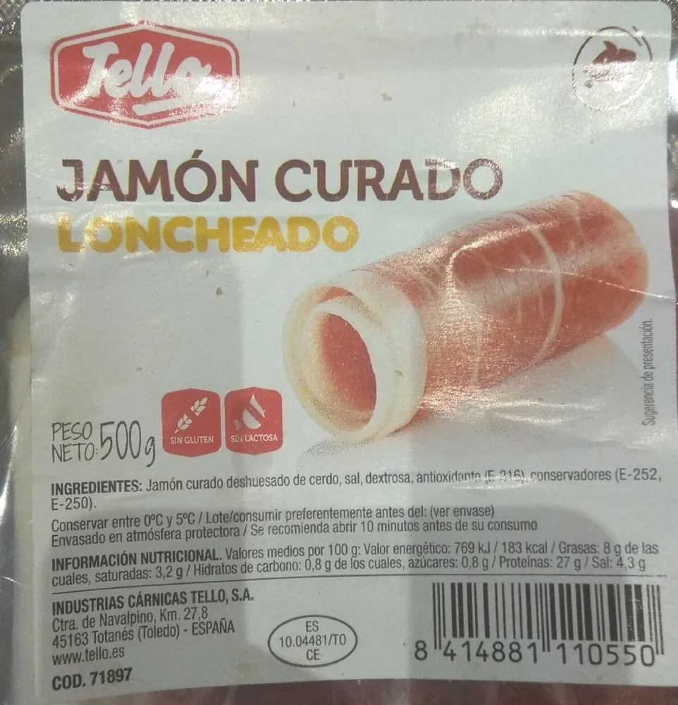 Jamón curado loncheado