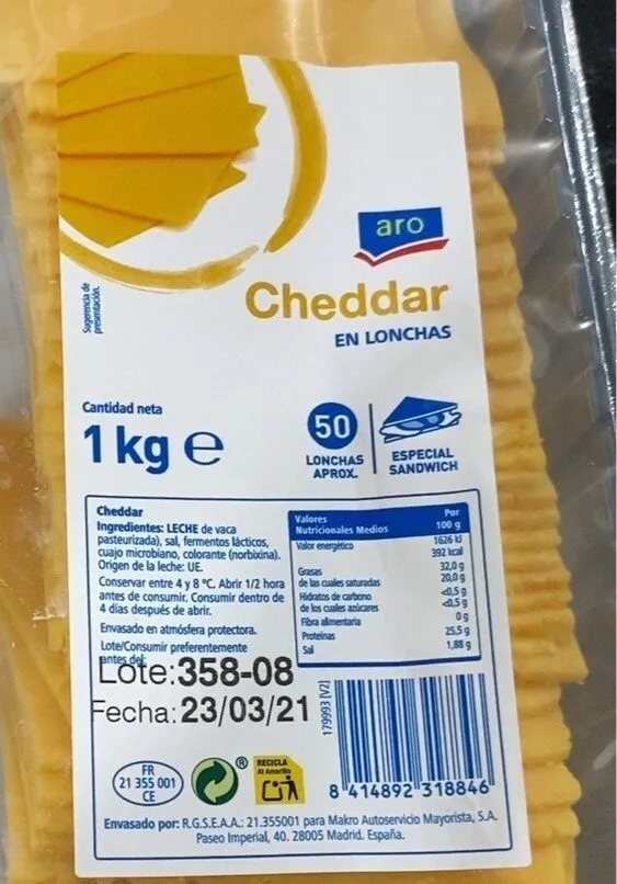 Chedar en lonchas