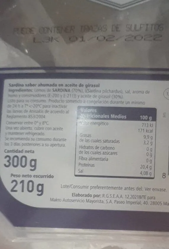 Sardina sabor ahumada en aceite de girasol