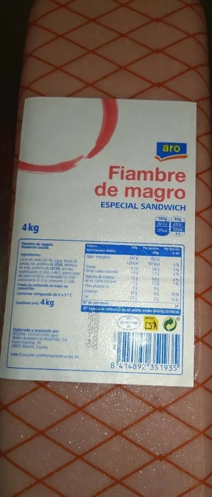 Fiambre de magro Aro