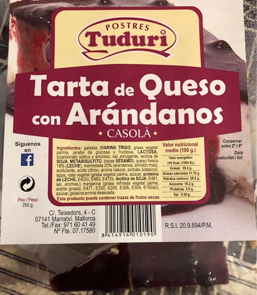 Tudurí_Tarta de Queso con Arándanos