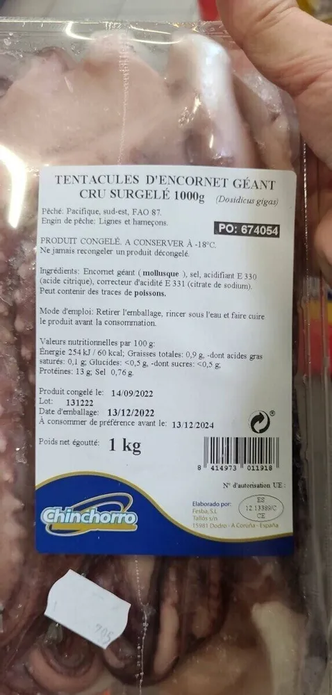 Tentacoli d'encornet guanti cru surgelé
