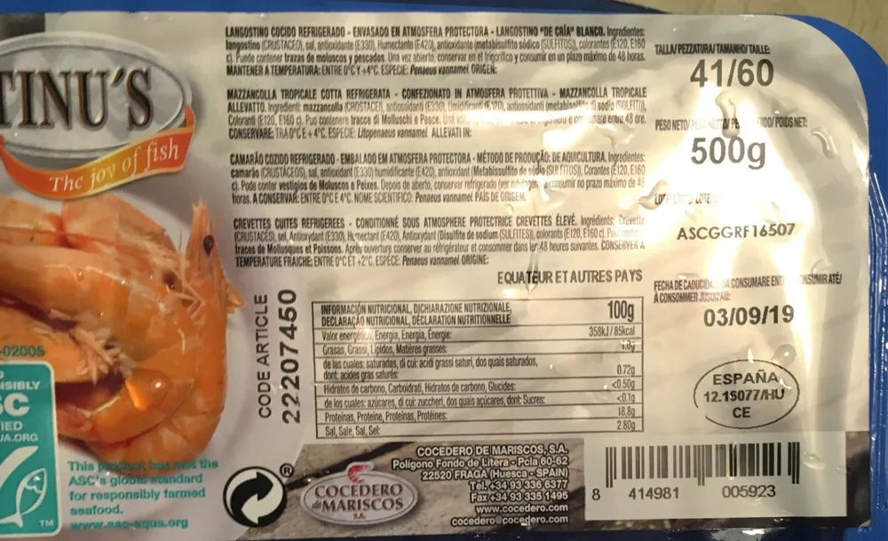 Crevettes cuites refrigerees