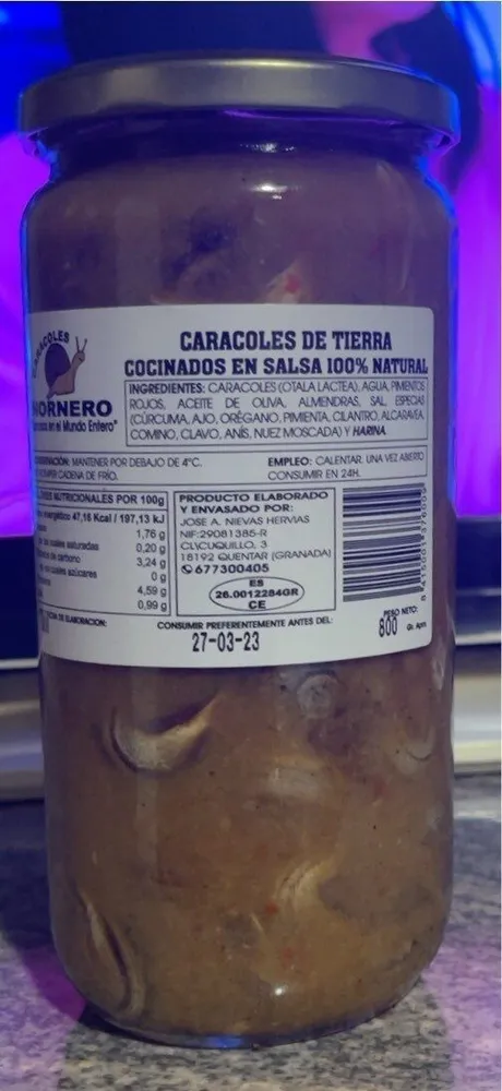 Caracoles de tierra cocinados en salsa