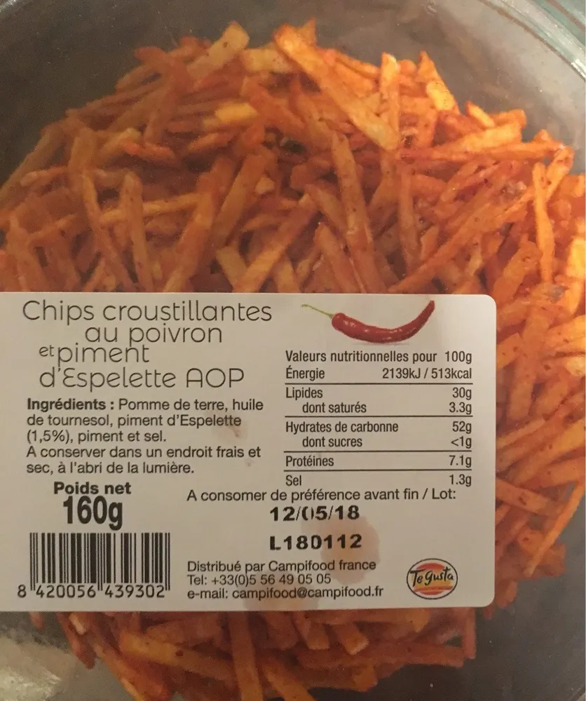 chips croustillantes au poivron et piment d’espelette AOP