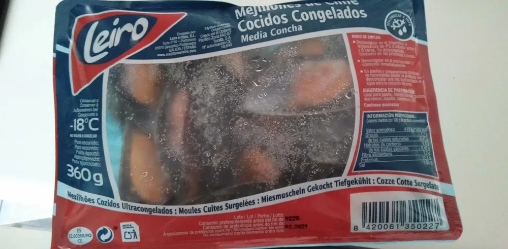 Mejillones de Chile cocidos congelados