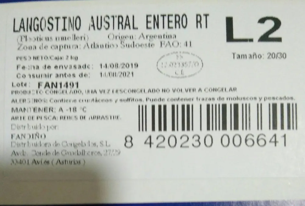 Langostino Austral entero RT