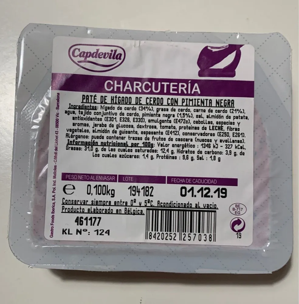 Paté de hígado de cerdo con pimienta negra