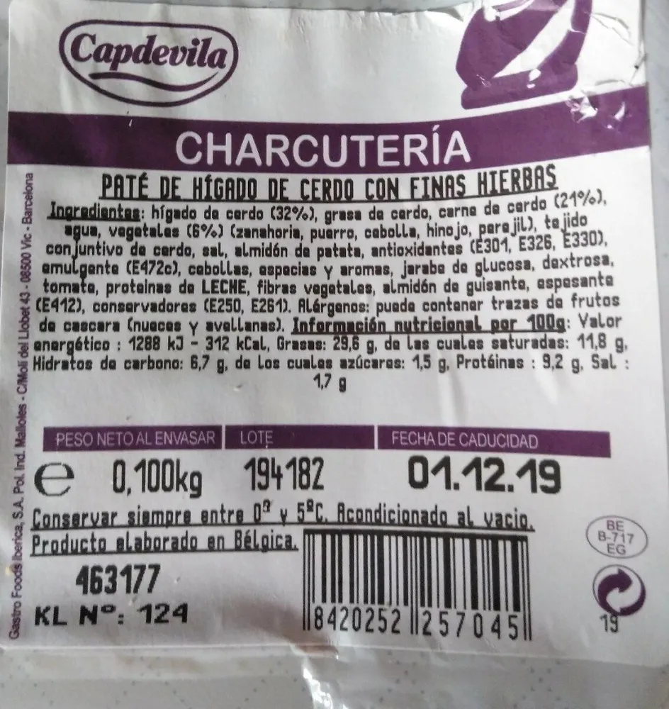 Paté de hígado de cerdo con finas hierbas