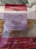 Tostás con aceite de oliva virgen extra con uvas pasas